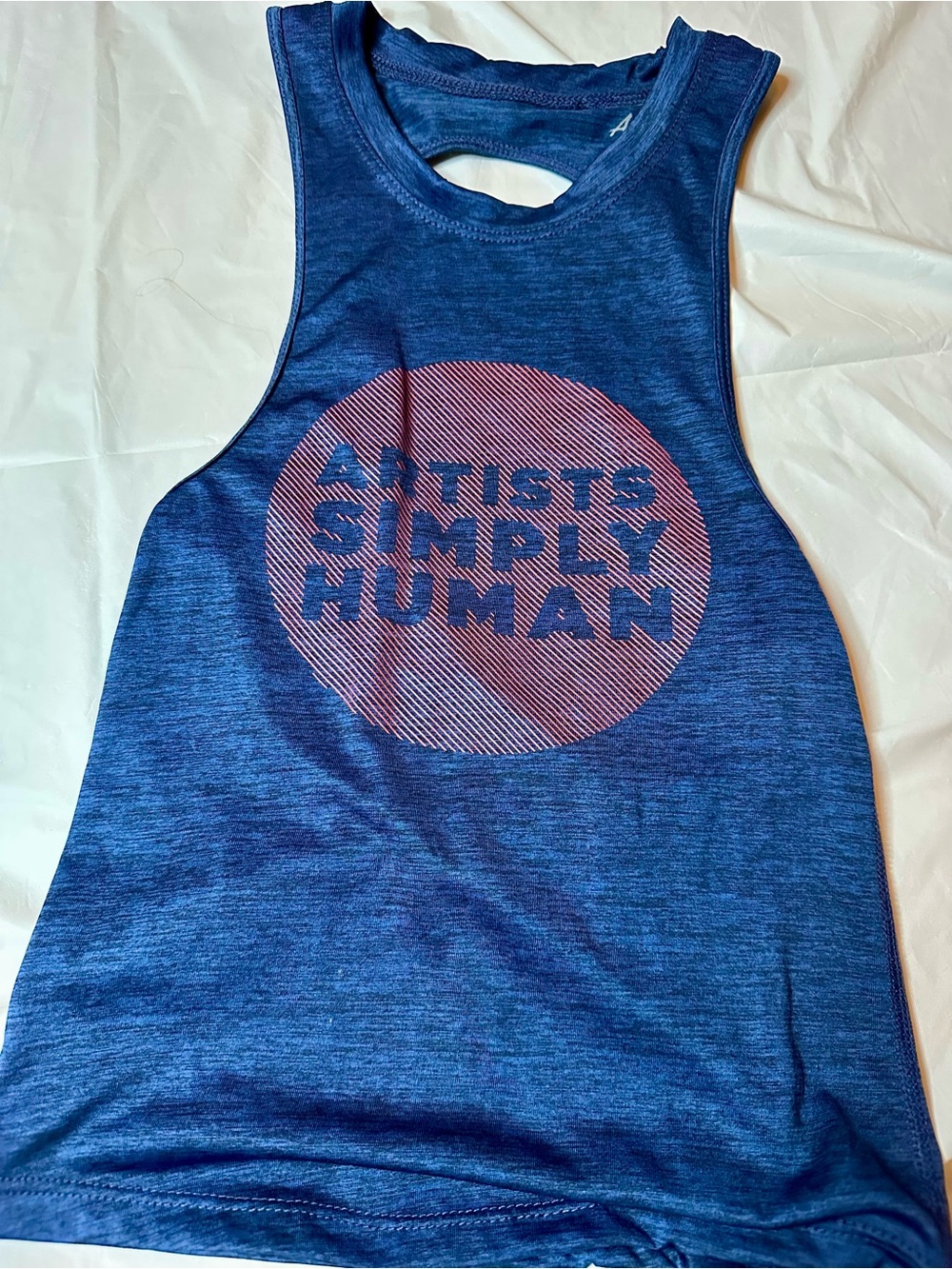 Ash Blue Tank Top with Pink Graphic "Artists Simply Human"